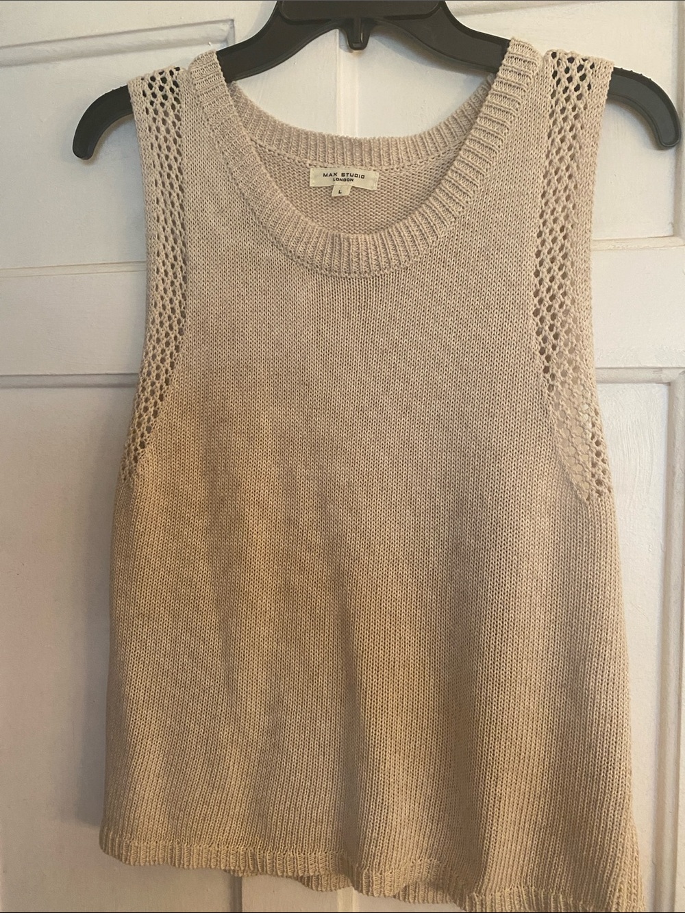 Max Studio Cream Open‑Shoulder Knit Sleeveless Sweater